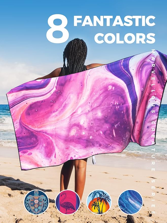 OCOOPA Microfiber Beach Towel Fast Drying, Extra Large 63" x 31" Sand Free Beach Towel Super Lightweight Towels for Swimming Pool, Camping, Picnic, Yoga Gym Sports