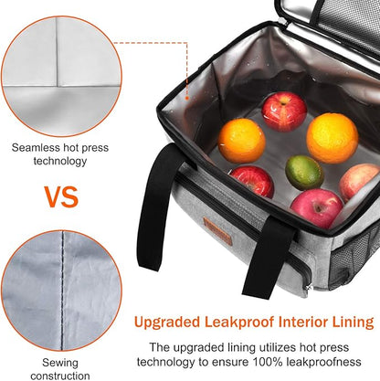 Femuar Lunch Bags for Women/Men, Insulated Lunch Bag for Work Office Picnic - Large Lunch Cooler Bag Leakproof Lunch Box with Adjustable Shoulder Strap for Adults - Grey (15L)