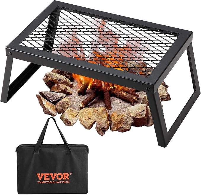VEVOR Folding Campfire Grill, Heavy Duty Steel Mesh Grate, 18" Portable Camping Grates Over Fire Pit, Camp Fire Cooking Equipment with Legs Carrying Bag, Grilling Rack for Outdoor Open Flame Cooking