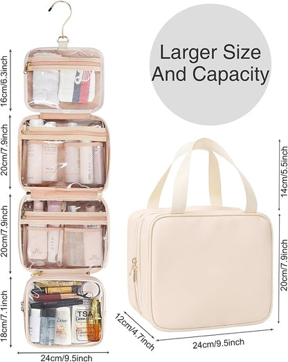 Travel Makeup Bag Hanging Toiletry Bag for Women Men TSA Approved Clear Bag Toiletries Waterproof Cosmetic Bag Toiletry Bag Travel Toiletry Organizer for Bathroom Shower, Beige