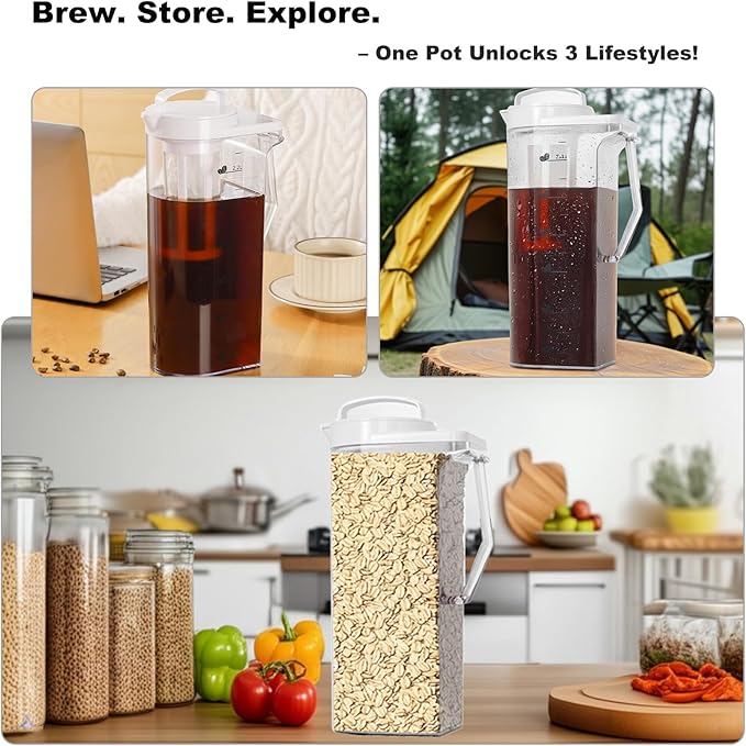LITIFO Cold Brew Coffee Maker, 74oz Portable Iced Tea and Coffee Maker with Precision Filter, Leak-Proof，Heat-Resistant, Dual Handles for Camping/Home Kitchen (74oz)