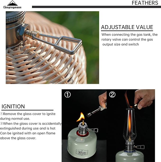 Campingmoon Camping Gas Lantern Propane Lantern Portable Retro Style Lighting Candle Tent Lamp Glass Mantle Lantern for Outdoor Emergency, Silver