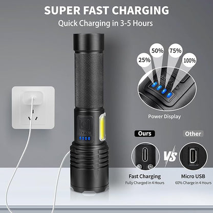 Rechargeable LED Flashlights High Lumens, 990000 Lumens Super Bright Flashlight with 7 Modes & Waterproof, Powerful Brightest Flash Light for Camping Home