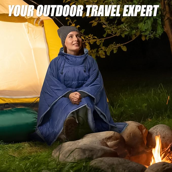 Sleeping Bag Wearable Hooded Blanket - Envelope Lightweight Thermal Cloak Cape Windproof with Premium Stuff Compression Sack for Backpacking Hiking Hunting Fishing Outdoor Sport