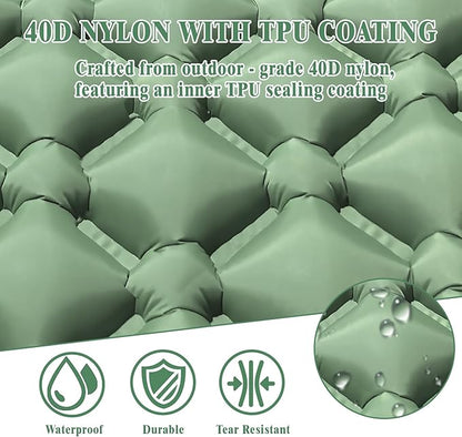 MEI&CO Ultra-Light Inflatable Sleeping Pad with Built-in Pillow & Foot Pump – for Camping, Hiking & Backpacking – Single Pad with Side Buttons for Double Conversion (1, Green)