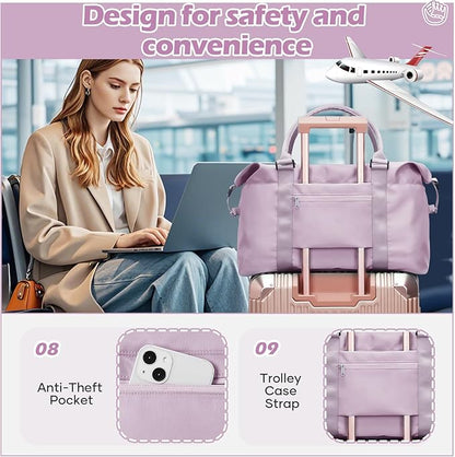 Small Gym Bag for Women, Purple Stylish Duffle Travel Bag for Plane, Lightweight Duffle Bag for Women, Sport Gym Tote Bag with Wet Pocket for Yoga, Pilates, Swimming