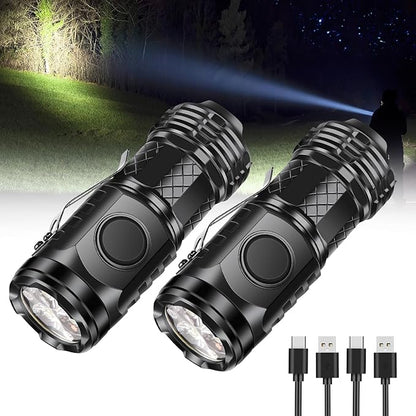 2 Pcs Mini Flashlight Rechargeable, Pocket Flashlight Super Bright 5 Modes, Powerful Mini Flashlight Portable Small LED Flashlight for Camping Outdoor