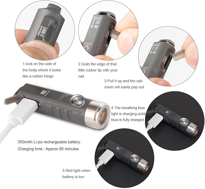RovyVon A1 Gen 4 Rechargeable EDC Keychain Flashlight 650 Lumens High Lumens Outdoor Mini Keychain Light for Everyday Carry, Camping, Thanksgiving (Grey)
