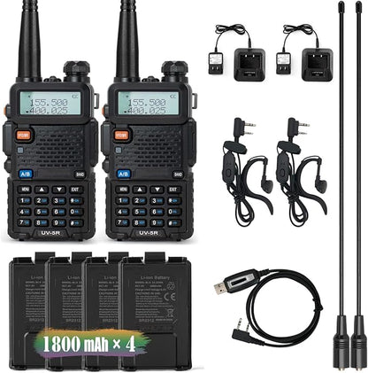 Ham Radio UV-5R 8W Radio 2 Pack, Long Range Handheld Ham Radio (UHF & VHF), UV5R Dual Band Two-Way Radio with Rechargeable 1800mAh Battery and Programming Cable