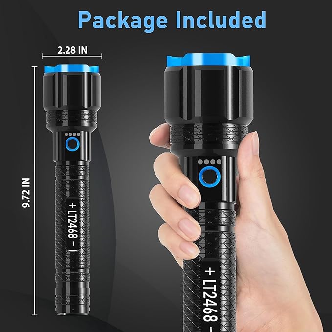 Rechargeable LED Flashlight High Lumen, Powerful 900000 Lumens Super Bright Flashlights, Zoomable Long Handheld Tactical Flash Light for Camping Hiking Emergency Power Bank