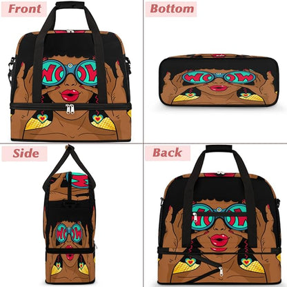 TropicalLife African Women's Wow Travel Duffle Bag, Sports Gym Bag with Shoes Compartment, Waterproof, Medium, Red