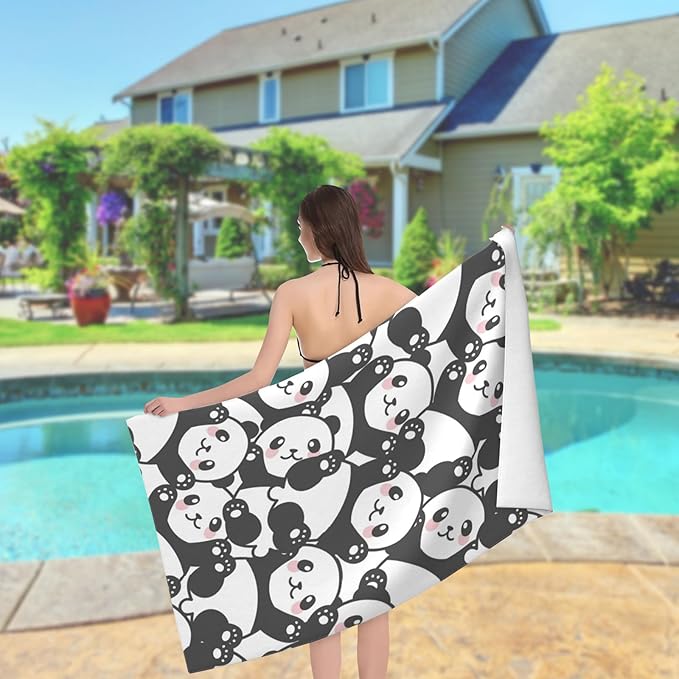 Microfiber Beach Towel Cute Baby Panda Oversized Large Sand Free & Quick Dry Lightweight Towel for Adults Womens Mens Travel Camping Gym Pool Swim