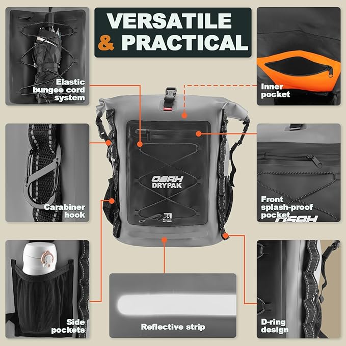 Waterproof Backpack Dry Bag 35L/55L – Heavy Duty Roll-Top Hiking Backpack for Travel, Kayaking, Boating, Camping, Rafting and Fishing