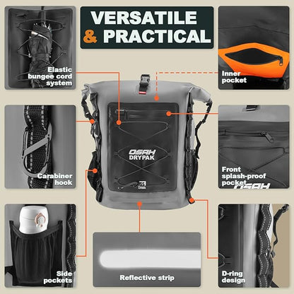 Waterproof Backpack Dry Bag 35L/55L – Heavy Duty Roll-Top Hiking Backpack for Travel, Kayaking, Boating, Camping, Rafting and Fishing