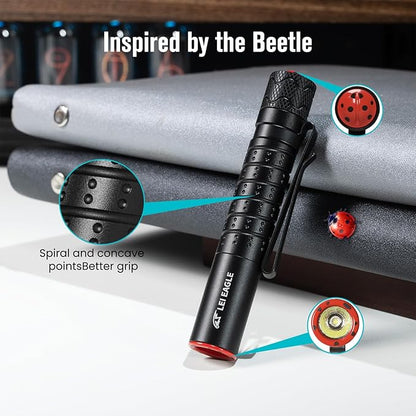 ZZ Seven Star Beetle EDC Flashlight, Ultra Compact LED100 lumens, Equipped with AAA Alkaline Battery, Mini Tactical Flash, Two-Way Pen Clip, Suitable for Daily Carrying (Black)