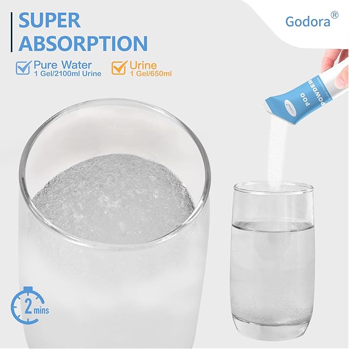 Godora 30 Packs ECO-Friendly Camping Toilet Poo Gel Powder, Portable & Fast-Absorbing Camping Toilet Gel, Rapidly Biodegradable Eco Poo Gel for Portable Toilet, Outdoor Portable Bedpans & Emergencies