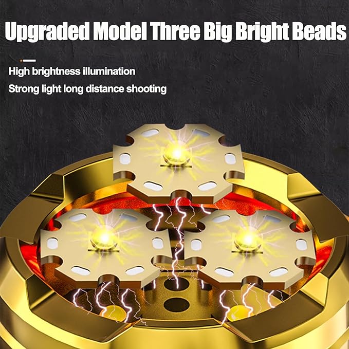German Three-eyed Monster Mini Flashlight Thumb Flashlight, Mini Flash Super Power Flashlight, Multi-Functional Mini Pen Clip Flashlight Light Steel High Lumen Rechargeable Waterproof (Gold)