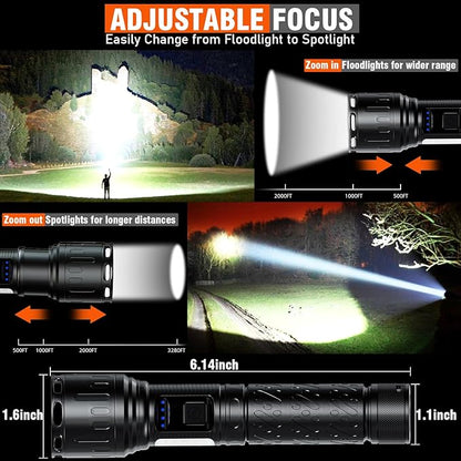 DanByte Flashlights High Lumens Rechargeable - 100,000LM &1500 Meters Super Bright Tactical LED Flashlight,Powerful Flash Light with 7Modes for Emergency,Camping,Car -2PACK