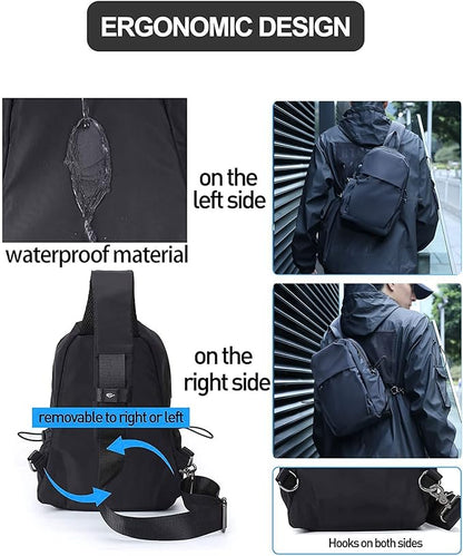 Medium Black Black Sling Bag for Men and Women - Sport Crossbody Backpack for Pickleball, Tennis, Racketball