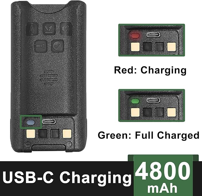 BAOFENG UV-9G Battery USB-C Charger Enlarge 4800mAh Capacity Thicken BL-9 Li-ion Battery for UV-9R Plus GMRS-9R Accessories BF-T57 Walkie Talkie Battery for Adult
