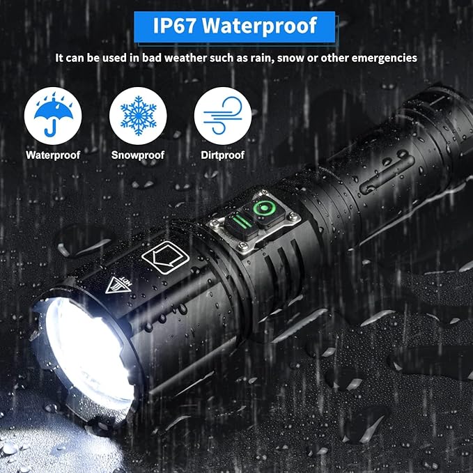 Super Bright Rechargeable Flashlight 1200000 High Lumens,Led Powerful Flashlights with 6 Modes,High Powered Flashlight with IP67 Waterproof,Tactical Emergency Flashlight (18.5, Watt Hours) (Tactical)
