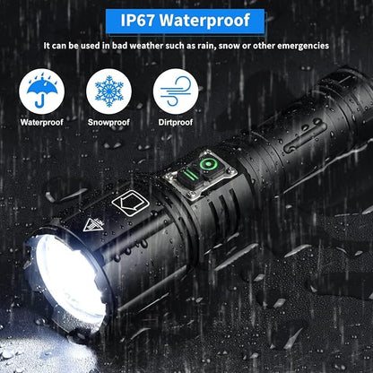 Super Bright Rechargeable Flashlight 1200000 High Lumens,Led Powerful Flashlights with 6 Modes,High Powered Flashlight with IP67 Waterproof,Tactical Emergency Flashlight (18.5, Watt Hours) (Tactical)