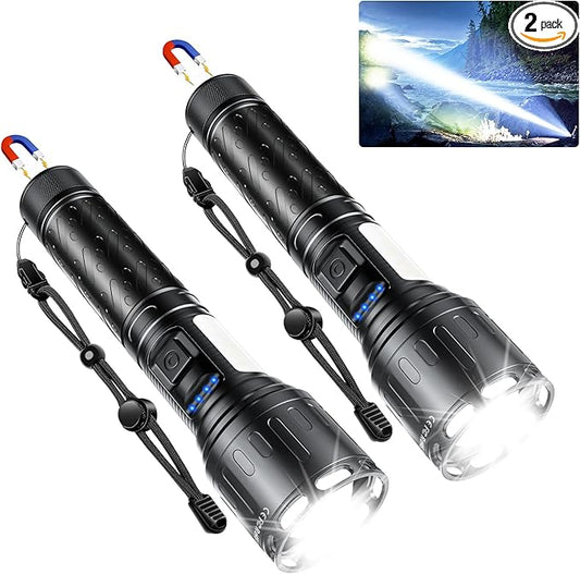 DanByte Flashlights High Lumens Rechargeable - 100,000LM &1500 Meters Super Bright Tactical LED Flashlight,Powerful Flash Light with 7Modes for Emergency,Camping,Car -2PACK
