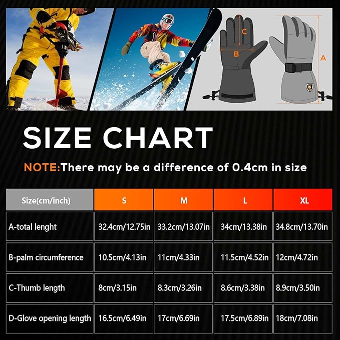 Heated Gloves for Men Women 7.4V Battery 22.2WH Rechargeable Heated Ski Gloves Touchscreen Waterproof Electric Heated Gloves for Winter Outdoor Work Skiing Hiking Camping Raynaud