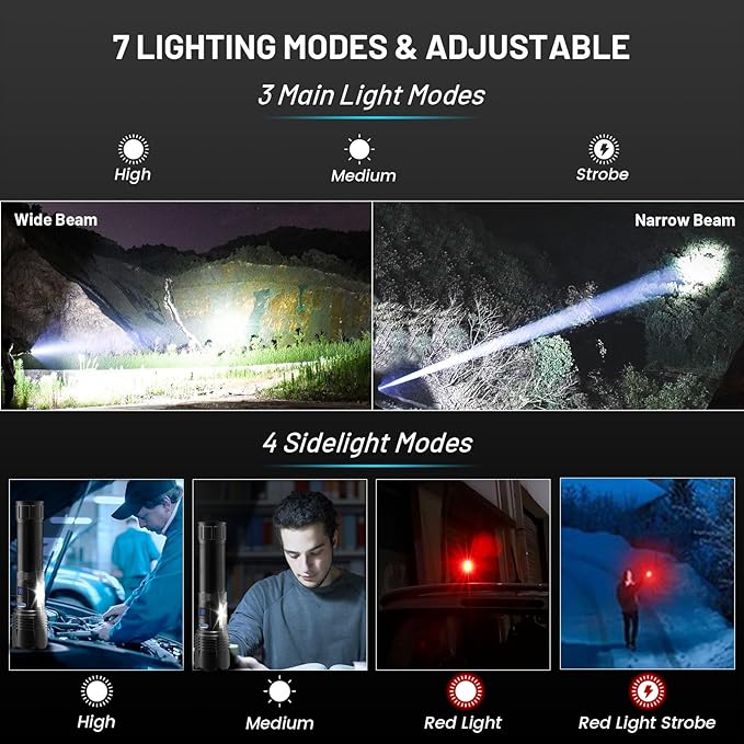 Rechargeable Flashlights High Lumens, 990,000 Lumens Bright Led Flashlight with 7 Modes, Powerful Flash Light for Home Camping Hiking Outdoor