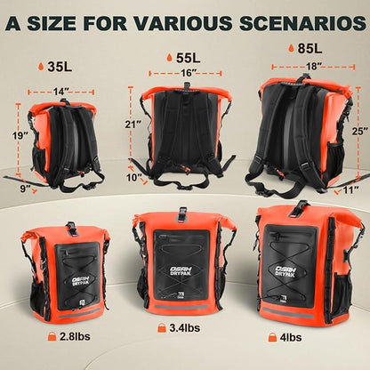Waterproof Backpack Dry Bag 35L/55L – Heavy Duty Roll-Top Hiking Backpack Sack Keeps Gear Dry for Travel, Kayaking, Boating, Camping, Rafting and Fishing