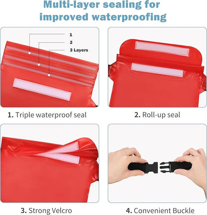 2-Pack Waterproof Pouch with Adjustable Waist Strap, Waterproof Dry Bag, Keeps Cell Phones and Valuables Safe and Dry, Perfect for Kayaking, Beach, Camping and Swimming (Black)