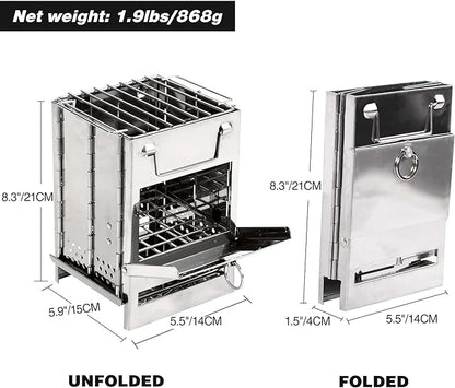 Wood Burning Camp Stove Camping Stove Folding Camp Stove Mini Camp Stove Folding Stove Wood Burning Rocket Portable Backpacking Stainless Steel Light Folding Stove for Outdoor Hiking BBQ
