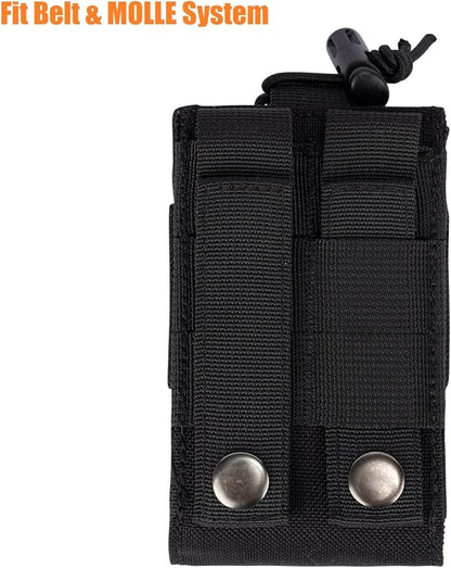 Adjustable Radio Pouch MOLLE Radio Holder for Tactical Duty Belt Two Ways Radio Holster Walkie Talkies Case Rifle Mag Carrier 5.56mm 7.62mm Magazine Nylon Carry Bag for Police Security Rescue