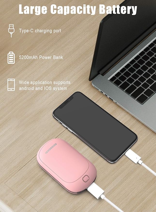Hand Warmers Rechargeable, 5200mAh Electric Portable Pocket Hand Warmer Heater Pocket Warmer Dual-Sided Quick Heating Great for Outdoor Fishing Hunting Golf Camping Gifts for Men Women