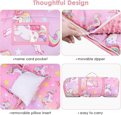 Kids Sleeping Bag Nap Mat with Removable Pillow and Blanket,Extra Thick Large 2 in 1 Slumber Bags for Boys Girls,Toddler Nap Mat for Preschool Daycare Travel Camping