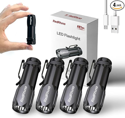 Small LED Flashlight 4 Pack, Rechargeable EDC Compact Pocket Lights, 400 Lumens Mini Flash Light with Clip, Bright Little Flashlights for Home, Emergency, Camping, Outdoor 4B