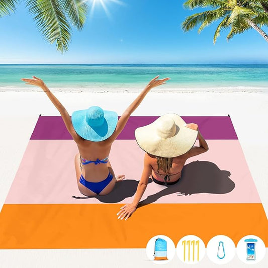 Beach Blanket Oversized Extra Large 78" X 81",Waterproof Sandproof Beach Blanket 1-7 Adults Lightweight Durable for Travel Camping Hiking Picnic