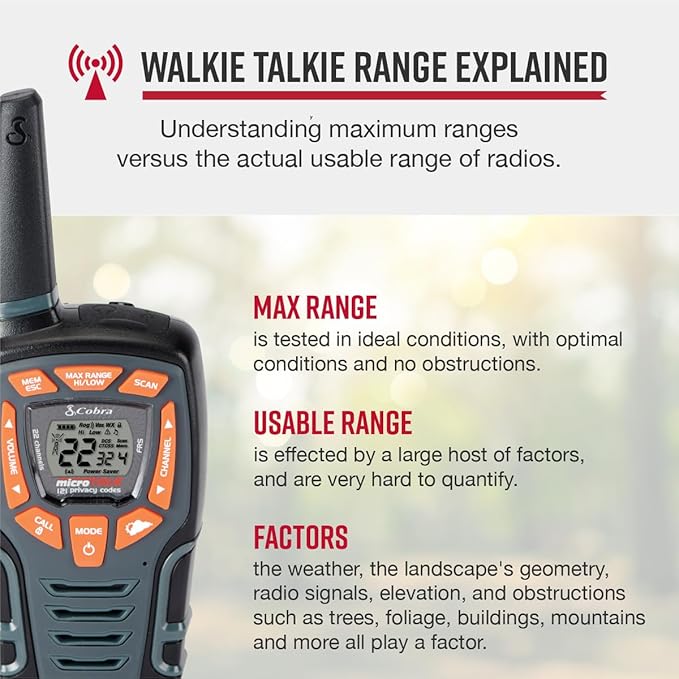Cobra ACXT545 Walkie Talkies - Rechargeable, Long Range 28-Mile Two Way Radio Set with VOX ( 2 Pack )
