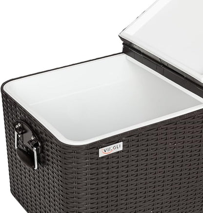 VINGLI 80 Quart Rolling Ice Chest on Wheels, Portable Patio Party Bar Drink Cooler Cart, Wicker PP Rattan with Shelf, Beverage Pool with Bottle Opener