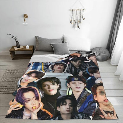 Jungkook Blanket Jeon Jung Kook Soft and Comfortable Warm Fleece Throw Full Picture of Idol Group Blankets 50"X60" Beach Blankets Gift for Dorm Room Decor Sofa Bed Camping Travel