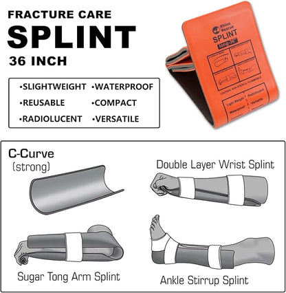 RHINO RESCUE First Aid Splint 36" X 4.3" Orange-Gray, Keep Bones in Position (4, Folded)