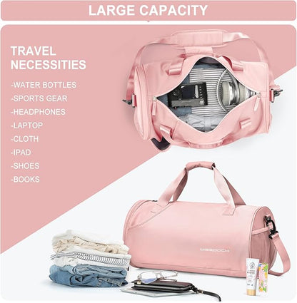 Pink Gym Bag for Women & Men with Wet & Shoe Compartment, Small Duffle Bag for Travel, Sport, Gym, Workout, Overnight, Weekender, Carry-on