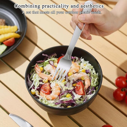 Camping Utensils, Reanea amping Mess Kit for Travel, Camping, Picnic, Outdoor, Camping Gear Include Knife, Spoon, Fork Cutlery Set, Cup, Bowl, Plate, Camping Essentials for 1
