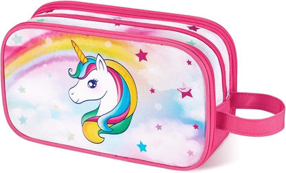 WAWSAM Toiletry Bag for Girls - Kids Toiletry Bag Christmas Birthday Gift Camping Travel Toiletry Case Toiletries Makeup Cosmetic Pouch Pink Water-resistant Wash Bag Dopp Kit with Mesh Pocket