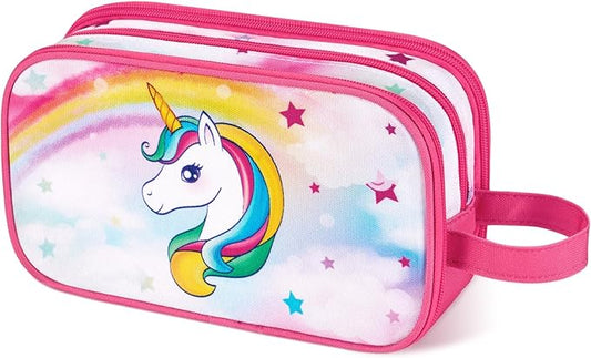 WAWSAM Toiletry Bag for Girls - Kids Toiletry Bag Christmas Birthday Gift Camping Travel Toiletry Case Toiletries Makeup Cosmetic Pouch Pink Water-resistant Wash Bag Dopp Kit with Mesh Pocket