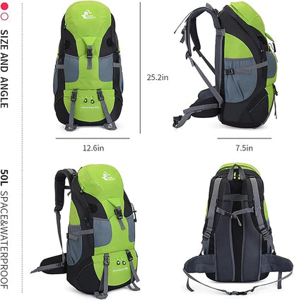 Bseash 50L Hiking Backpack, Water Resistant Lightweight Outdoor Sport Daypack Travel Bag for Camping Climbing Touring (Green - No Shoe Compartment)