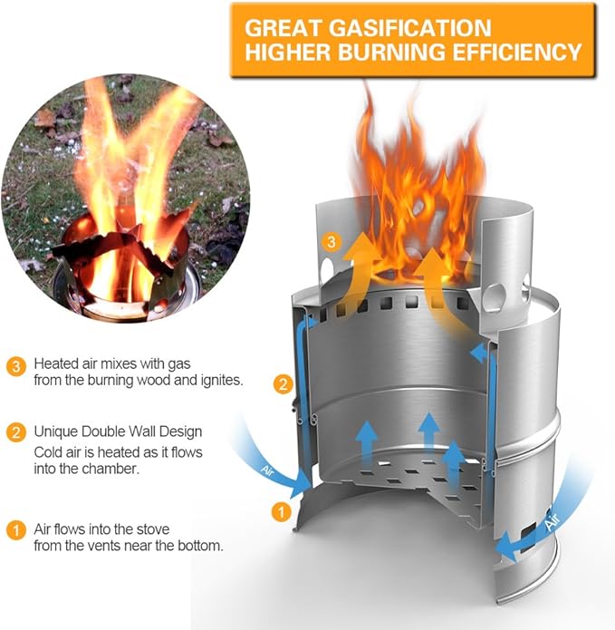 TOM SHOO Camping Stove Camp Wood Stove Portable Foldable Stainless Steel Burning Backpacking Stove for Outdoor Hiking Picnic BBQ