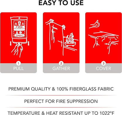 Fire Blanket: Home & Kitchen Fire Extinguisher, Emergency Fireproof Safety Blanket for Camping, Car, Office, 100% Fiberglass, Flame Retardant, Prepared Hero, Thermal, Kit (1 Pack)