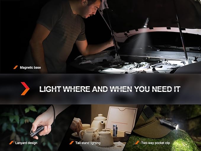 Fenix E18R V2.0 EDC Flashlight, 1200 Lumens USB-C Rechargeable Ultra Compact Pocket Light with Lumentac Organizer (Black)