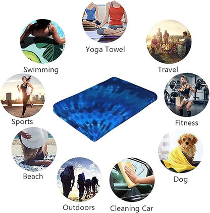 Microfiber Beach Towel Blue Tie Dye Oversized Large Sand Free & Quick Dry Lightweight Towel for Adults Womens Mens Travel Camping Gym Pool Swim